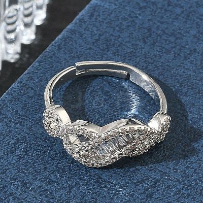 Adjustable Brass & Clear Cubic Zirconia Finger Rings with Interwoven Design CU-CBA7E55-06P-1