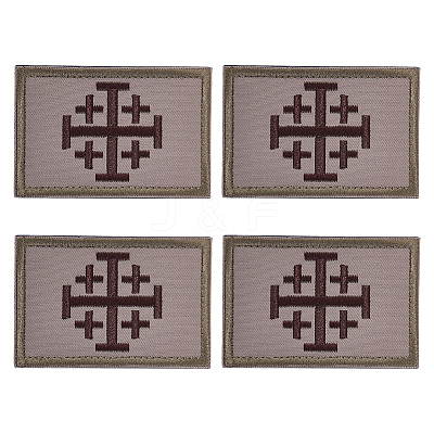 4Pcs Rectangle Polyester Jerusalem Cross Embroidered Patch AJEW-HY0003-65A-1