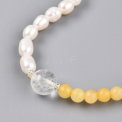 Round Natural Fresh Water Pearl & Quartz Crystal Beaded Wrap Bracelets for Women BJEW-T022-11-1