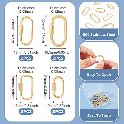 8Pcs 4 Styles 304 Stainless Steel Locking Carabiner STAS-TA0005-53-1