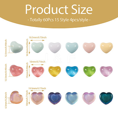60Pcs 15 Style Transparent and Opaque Resin Cabochons CRES-CD0001-06-1