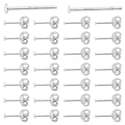 925 Sterling Silver Flat Pad Stud Earring Findings STER-PH0002-76-1