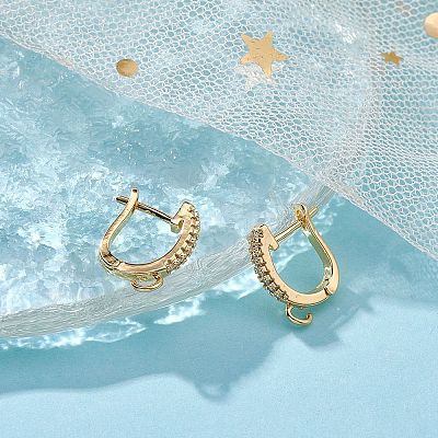 Brass Micro Pave Clear Cubic Zirconia Hoop Earring Findings ZIRC-YW0001-08G-1