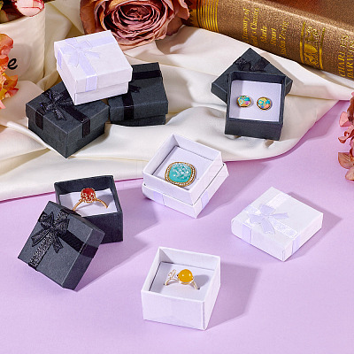 12Pcs 2 Colors Square Paper Jewelry Ring Gift Storage Boxes CON-TA0001-18-1