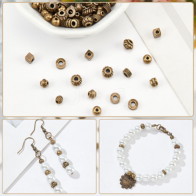 400Pcs 8 Styles Tibetan Style Alloy Spacer Beads FIND-NB0003-35-1