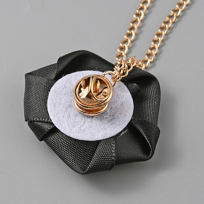 Polyester Rose Flower Hanging Chain Brooch with Crystal Rhinestone JEWB-WH0028-25F-1