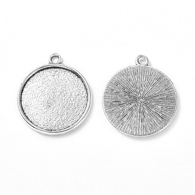 Tibetan Style Antique Silver Alloy Flat Round Pendant Cabochon Settings X-TIBEP-M022-45AS-1