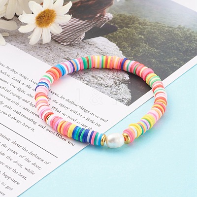 Polymer Clay Heishi Beads Stretch Bracelets Sets BJEW-JB06176-1
