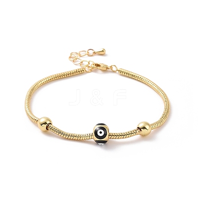 Enamel Evil Eye Round Beaded Bracelet with Brass Round Snake Chains for Women BJEW-G654-01G-1