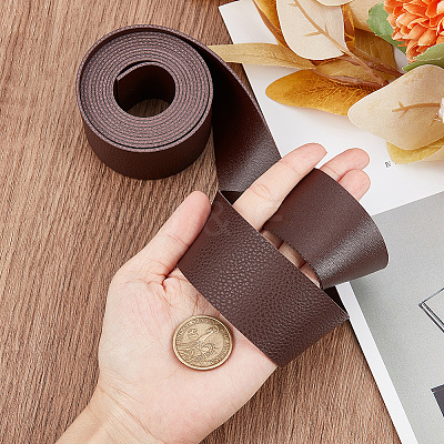 2M Flat Single Face Lychee Pattern Imitation Leather Band LC-WH0010-02B-02-1