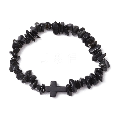 Natural Obsidian Chips Stretch Bracelets for Women Men BJEW-JB11341-09-1
