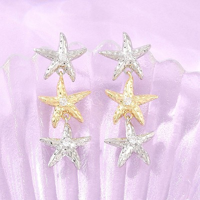 Brass Micro Pave Cubic Zirconia Dangle Stud Earrings EJEW-G471-29B-PG-1