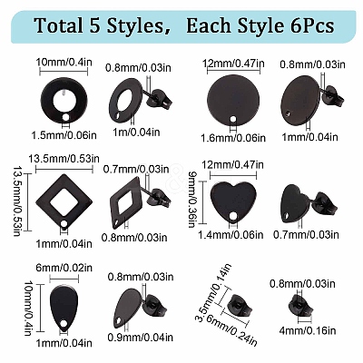 30Pcs 5 Style 304 Stainless Steel Stud Earring Findings STAS-SC0004-31-1