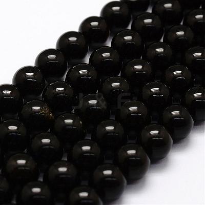 Natural Golden Sheen Obsidian Beads Strands G-F364-08-10mm-1