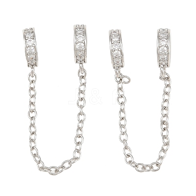 Brass Micro Pave Clear Cubic Zirconia Safety Chains KK-H257-01P-1