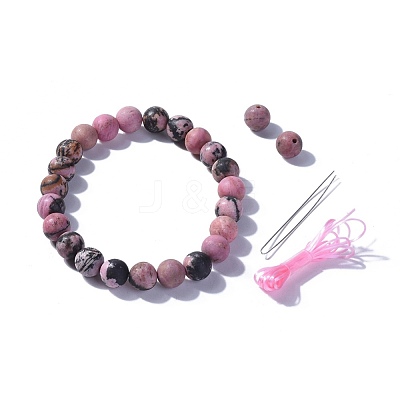 Natural Rhodonite Round Beads Stretch Bracelets BJEW-JB04174-03-1