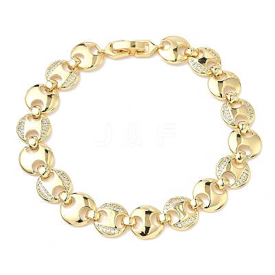 Clear Cubic Zirconia Flat Round Link Chains Bracelet BJEW-G773-06G-1