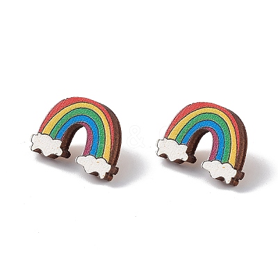 Natural Wood Stud Earrings EJEW-C013-01E-1