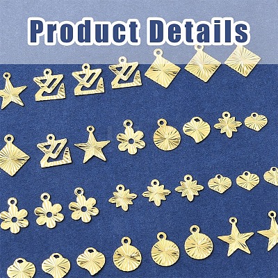 32Pcs 8 Styles Rack Plating Brass Charms KK-FS0001-53-1