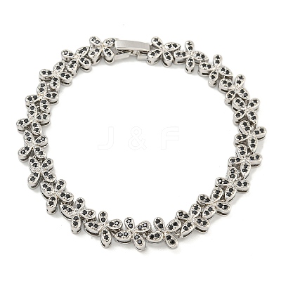 Rack Plating Brass Pave Cubic Zirconia Butterfly Link Bracelets for Women BJEW-B110-05P-05-1
