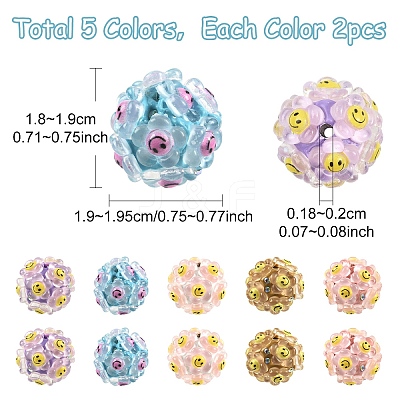 10Pcs 5 Colors Polymer Clay Rhinestone Beads with Resin RESI-YW0005-99-1