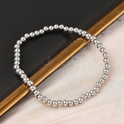 Brass Round Beaded Stretch Bracelets for Men Women BJEW-B148-05B-P-1