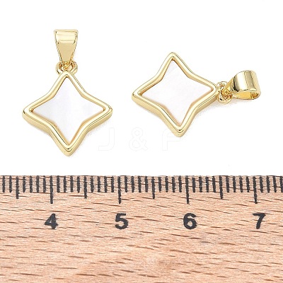 Rack Plating Brass & Natural White Shell Pendants SH-CBAB0A4-13G-1