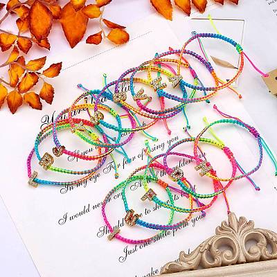 Crystal Rhinestone Initial Braided Bead Bracelet BJEW-SW00037-01-1