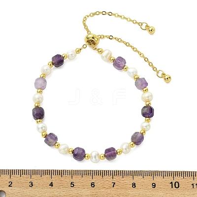 Adjustable Natural Amethyst & Cultured Freshwater Pearl Beads Slider Bracelets for Women BJEW-JB13609-02-1