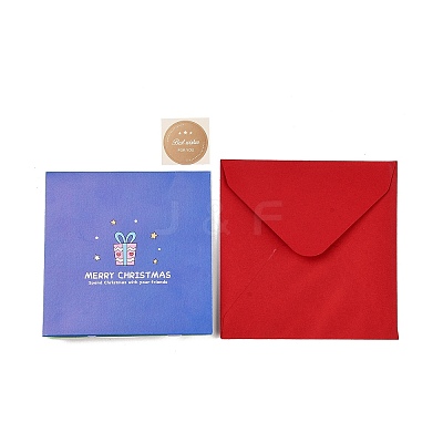 Square 3D Pop Up Paper Greeting Card AJEW-P123-A01-1