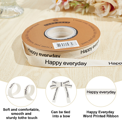 30 Yards Cotton Happy Everyday Word Printed Ribbon OCOR-WH0086-87C-1