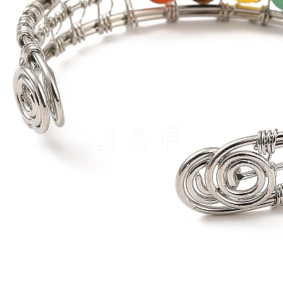 Natural Mixed Gemstone Round Beaded Open Cuff Bangle BJEW-F459-01M-1