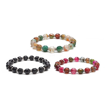 Dyed Natural Agate Beaded Stretch Bracelet Sets BJEW-JB09180-1