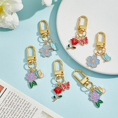 2 Sets Alloy Enamel Flower & Butterfly Pendant Decorations HJEW-WR0001-01-1