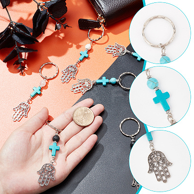 20Pcs 5 Style Mixed Gemstone Bead and Synthetic Turquoise beads Keychain KEYC-GA0001-05-1
