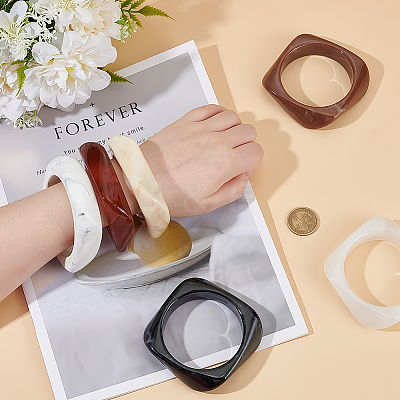 6Pcs 6 Colors Acrylic Bangles for Women BJEW-ME0001-03B-1