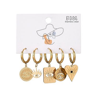 5Pcs 304 Stainless Steel Rhinestone Hoop Earrings EJEW-G447-01G-1