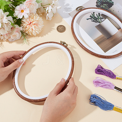 PP & PVC Plastic Imitation Wood Cross Stitch Embroidery Hoops DIY-WH20055-058B-02-1
