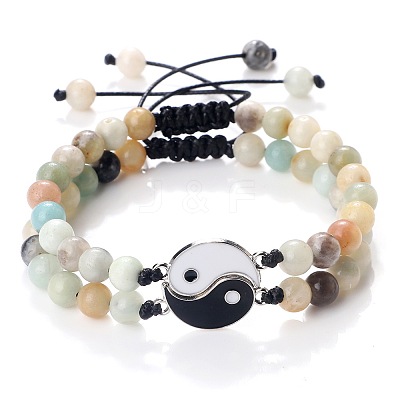 Adjustable Round Natural Flower Agate Beaded Stretch Bracelet Sets GW3439-5-1