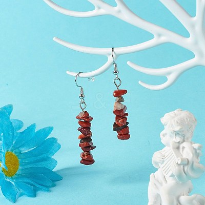 Natural Red Jasper Chip Beads Dangle Earrings EJEW-JE04649-04-1