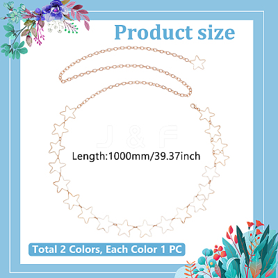 2Pcs 2 Colors Hollow Out Alloy Star Link Chain Waist Belly Chains for Women AJEW-UN0002-88-1
