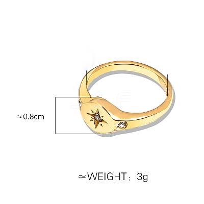 Flat Round with Star Pattern 304 Stainless Steel Micro Pave Clear Cubic Zirconia Finger Rings FS-WG7CEF6-03-1