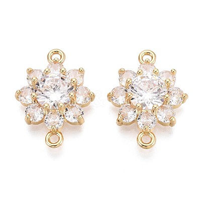 Brass Pave Clear Cubic Zirconia Connector Charms KK-N284-14G-1