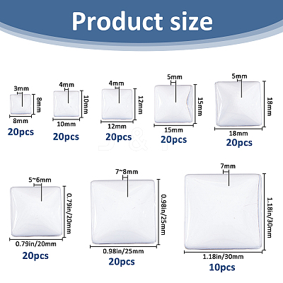 150Pcs 8 Styles Transparent Glass Square Cabochons GGLA-FH0001-04-1