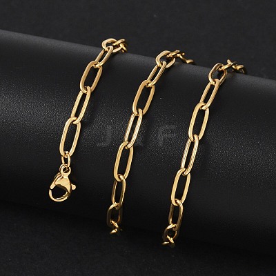 Ion Plating(IP) 304 Stainless Steel Paperclip Chain Necklace for Women NJEW-C011-03G-1