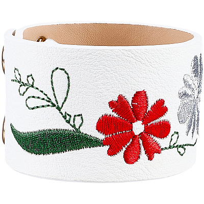 Embroidery Floral Imitation Leather Cord Bracelets BJEW-WH20007-08A-1