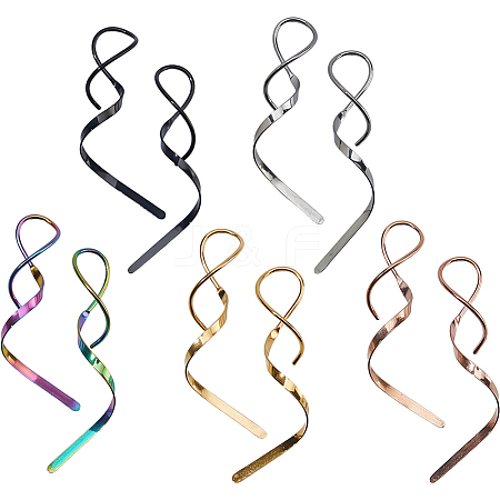 5 Pairs 5 Colors Wave Shape 304 Stainless Steel Dangle Earrings EJEW-HS0001-33-1