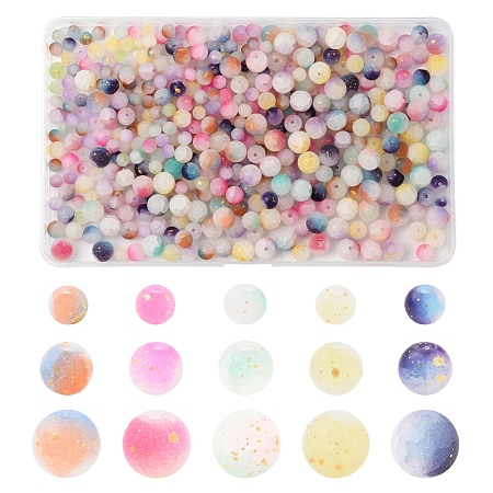 450Pcs Frosted Baking Paint Crackle Glass Beads with Glitter Powder DGLA-FS0001-11-1