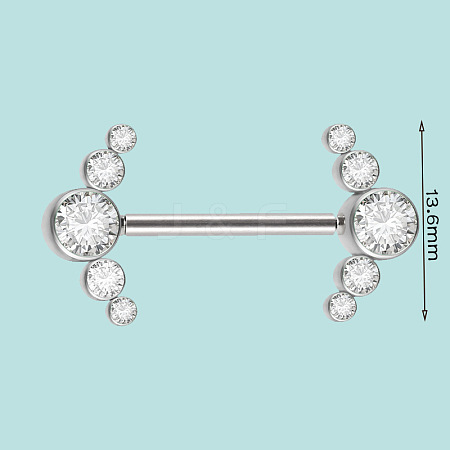 304 Stainless Steel Crystal Rhinestone Barbell Nipple Rings WG5DFA5-23-1