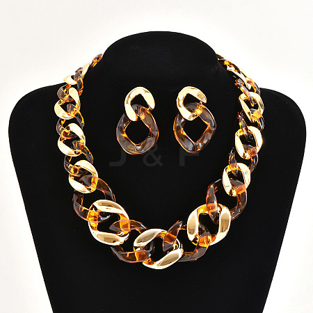 Alloy & CCB Plastic Curb Chain Necklace & Stud Dangle Earrings Sets FS-WG734CE-01-1